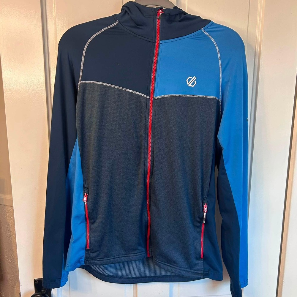 Dare 2B Full Zip Hooded Jacket Mens Size Medium Blue Colorblock Grid Fleece